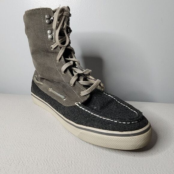 SPERRY Top Sider Fold Over Charcoal Corduroy Gray Boots Women Size 9 Plaid Lined - Picture 1 of 5
